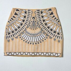 Bebe Nude Sequin Beaded Geometric Tribal Mini Skirt Size 8